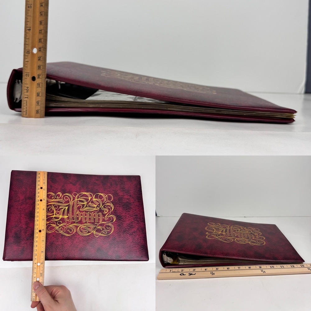 Vtg Rectangle Maroon Photo Album Gold Lettering Filigree Plastic Inserts READ - Picture 4 of 15